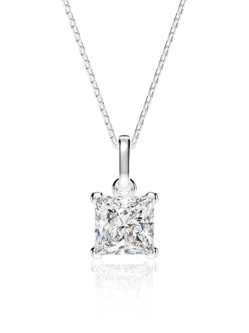 White [P 0445] 925 Sterling Silver High Carbon Diamond Geometric Dainty Necklace